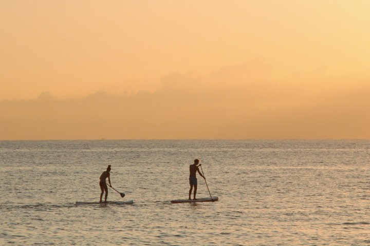a group of people on a beach